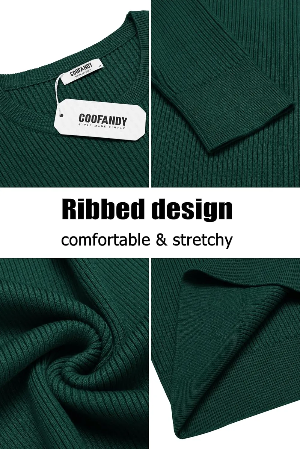 COOFANDY Men's Ribbed Crewneck Sweater Long Sleeve Slim Fit Knitted Pullover Sweater