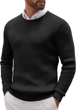 COOFANDY Men's Ribbed Crewneck Sweater Long Sleeve Slim Fit Knitted Pullover Sweater