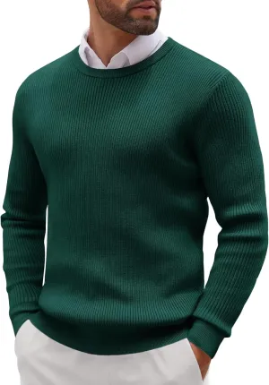 COOFANDY Men's Ribbed Crewneck Sweater Long Sleeve Slim Fit Knitted Pullover Sweater