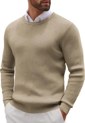 COOFANDY Men's Ribbed Crewneck Sweater Long Sleeve Slim Fit Knitted Pullover Sweater