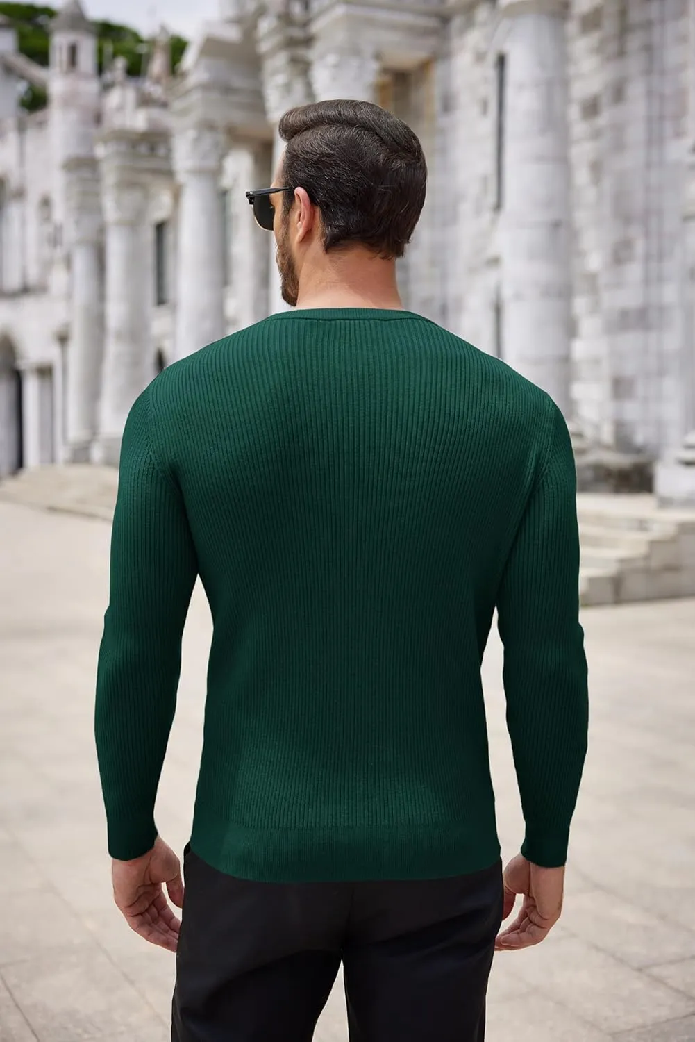 COOFANDY Men's Ribbed Crewneck Sweater Long Sleeve Slim Fit Knitted Pullover Sweater