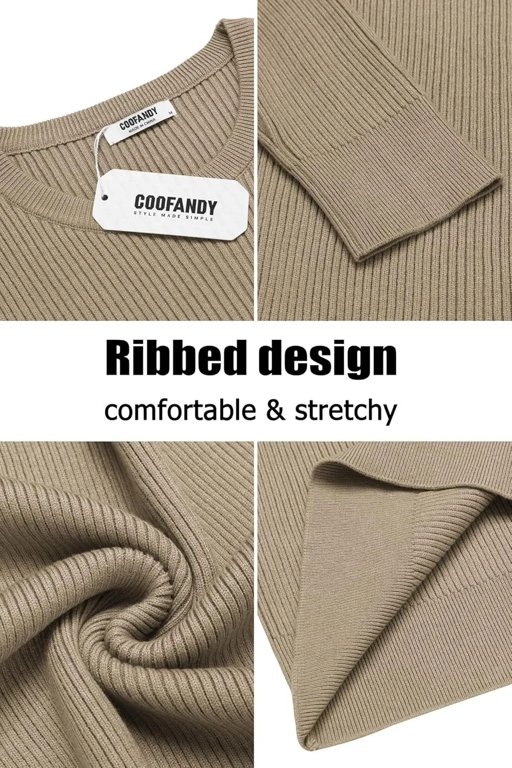COOFANDY Men's Ribbed Crewneck Sweater Long Sleeve Slim Fit Knitted Pullover Sweater