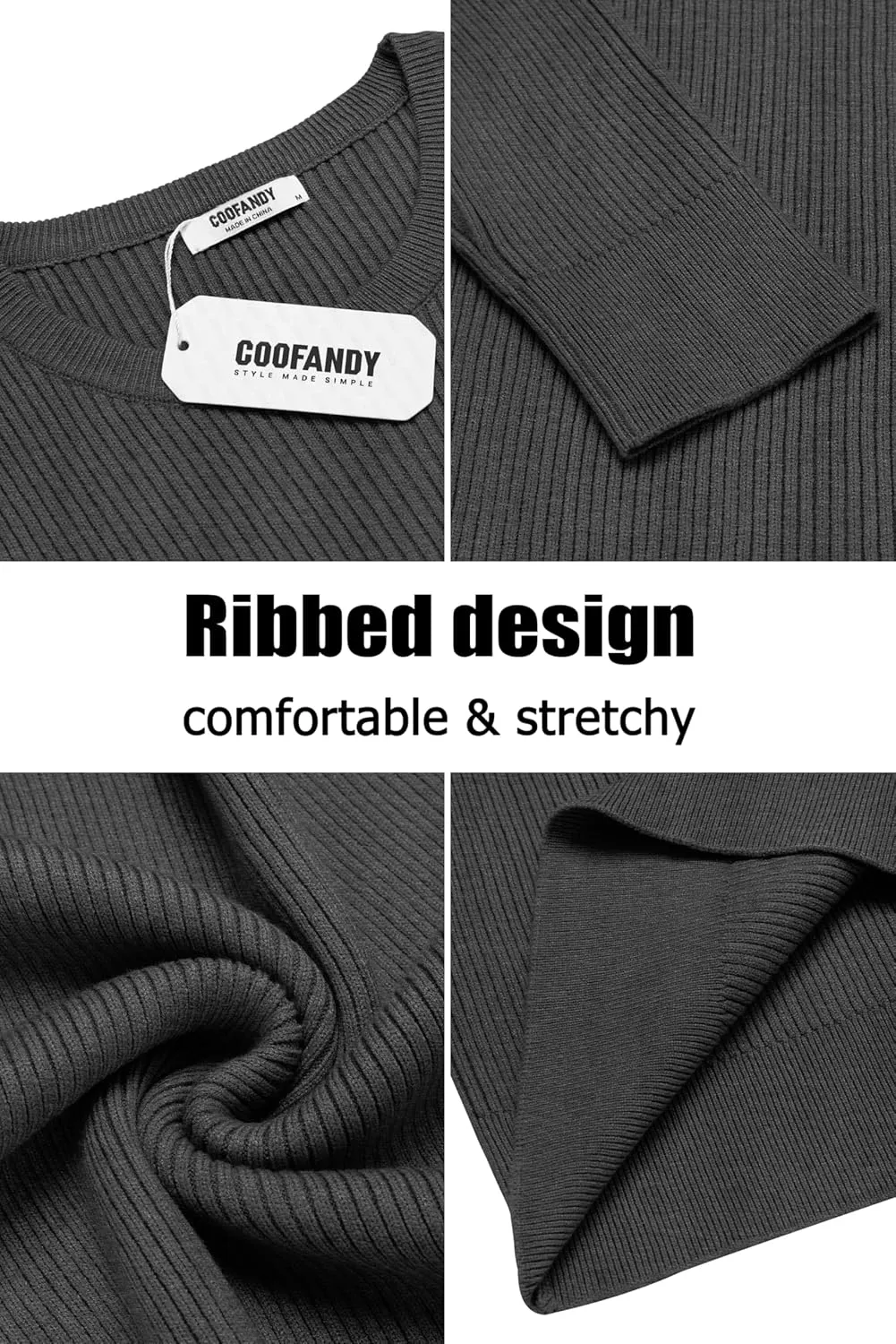 COOFANDY Men's Ribbed Crewneck Sweater Long Sleeve Slim Fit Knitted Pullover Sweater