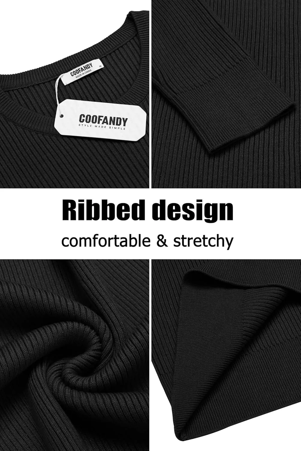 COOFANDY Men's Ribbed Crewneck Sweater Long Sleeve Slim Fit Knitted Pullover Sweater