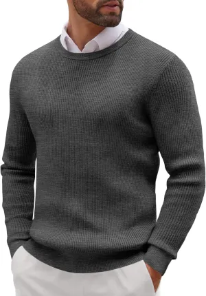 COOFANDY Men's Ribbed Crewneck Sweater Long Sleeve Slim Fit Knitted Pullover Sweater