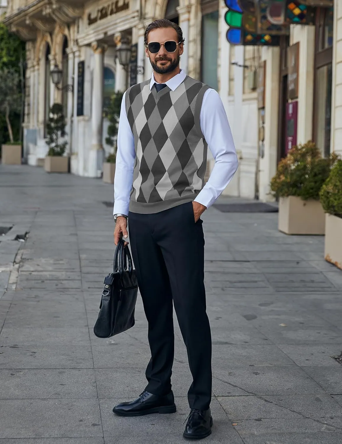 COOFANDY Men's Sleeveless V Neck Pullover Sweater Slim Fit Casual Argyle Sweater Vest