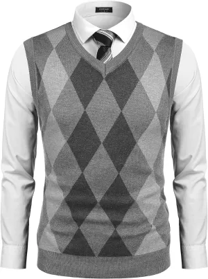 COOFANDY Men's Sleeveless V Neck Pullover Sweater Slim Fit Casual Argyle Sweater Vest