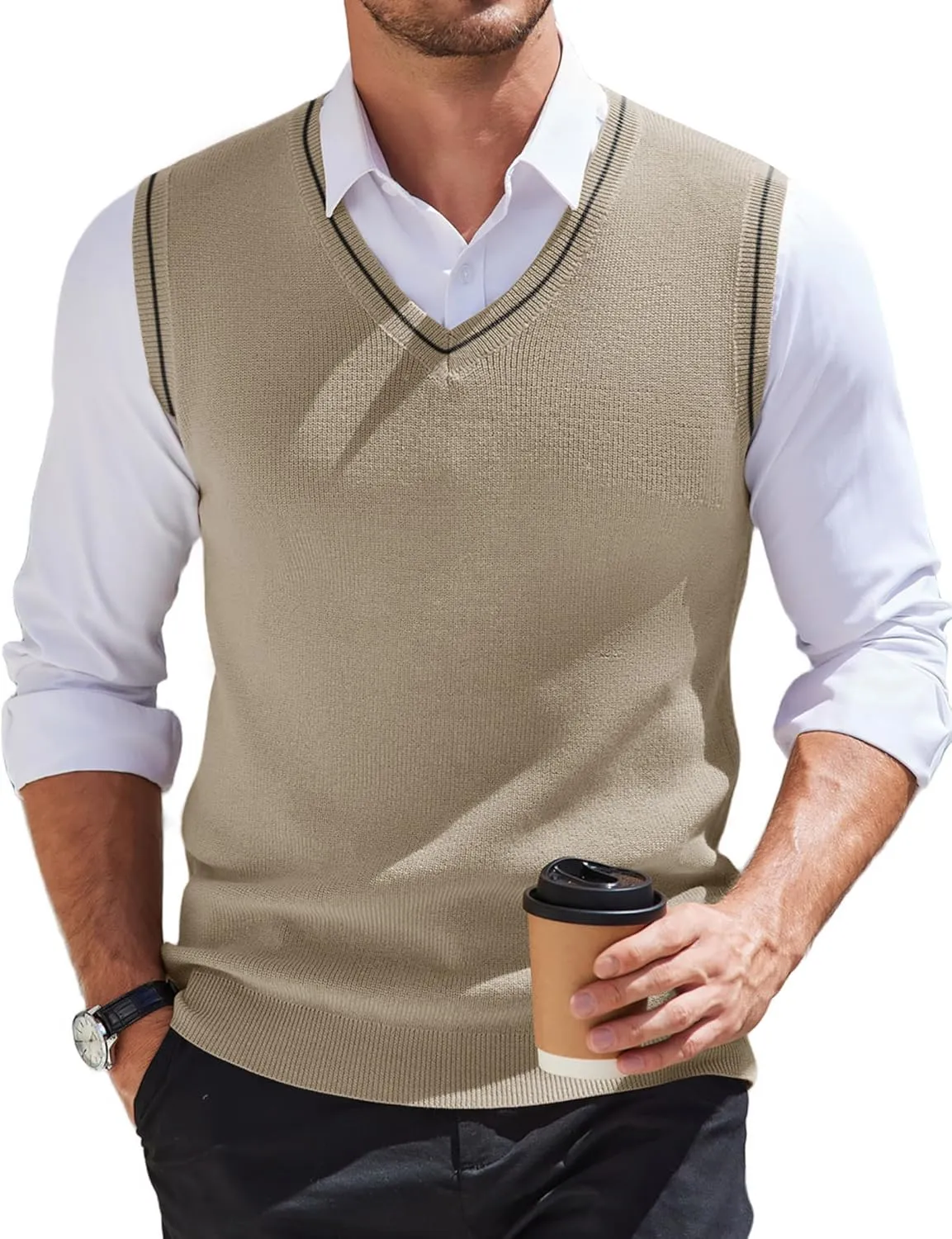 COOFANDY Men's Sweater Vest V Neck Sleeveless Sweater Slim Fit Casual Knitted Pullover Sweater