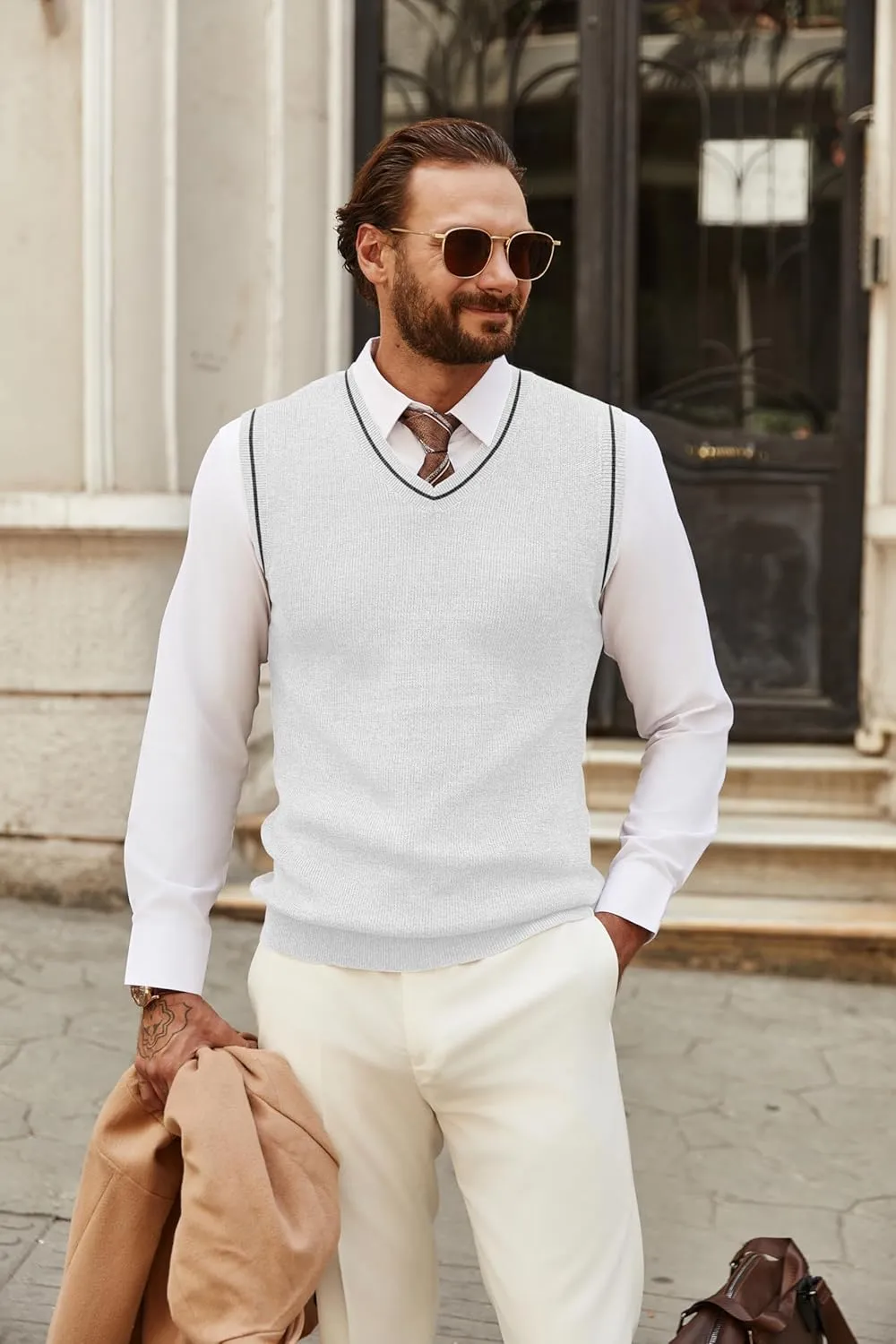 COOFANDY Men's Sweater Vest V Neck Sleeveless Sweater Slim Fit Casual Knitted Pullover Sweater