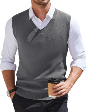 COOFANDY Men's Sweater Vest V Neck Sleeveless Sweater Slim Fit Casual Knitted Pullover Sweater