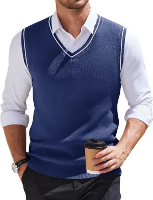 COOFANDY Men's Sweater Vest V Neck Sleeveless Sweater Slim Fit Casual Knitted Pullover Sweater