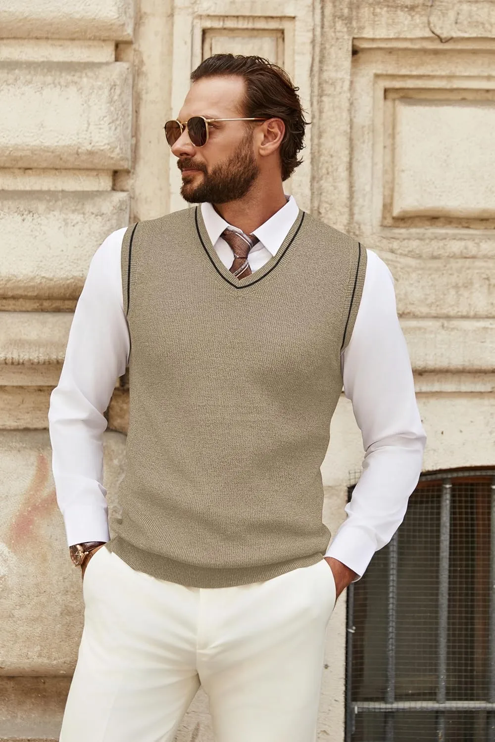 COOFANDY Men's Sweater Vest V Neck Sleeveless Sweater Slim Fit Casual Knitted Pullover Sweater