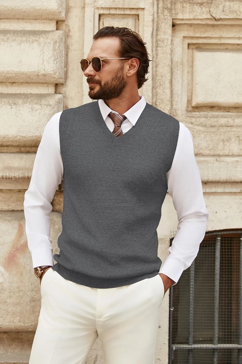 COOFANDY Men's Sweater Vest V Neck Sleeveless Sweater Slim Fit Casual Knitted Pullover Sweater