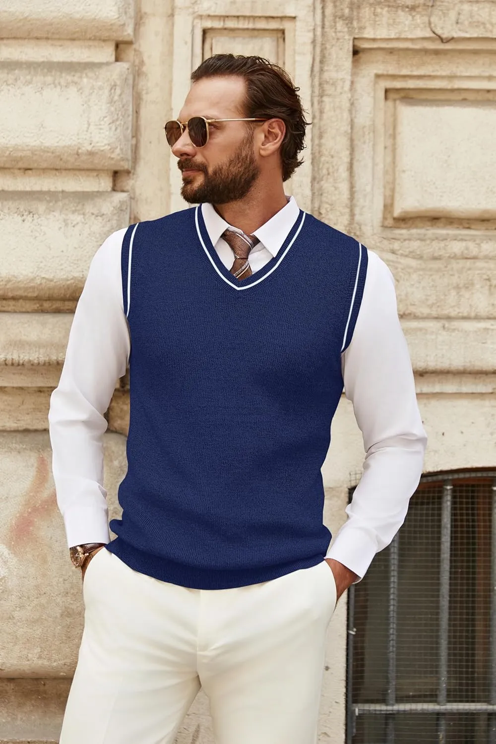 COOFANDY Men's Sweater Vest V Neck Sleeveless Sweater Slim Fit Casual Knitted Pullover Sweater