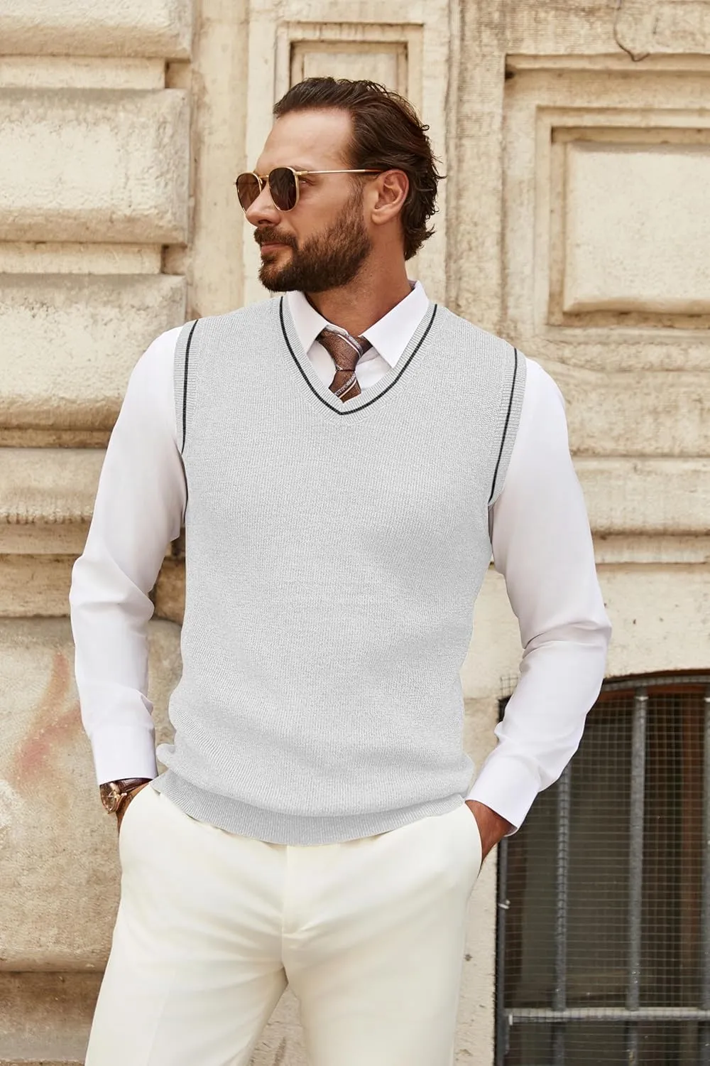 COOFANDY Men's Sweater Vest V Neck Sleeveless Sweater Slim Fit Casual Knitted Pullover Sweater