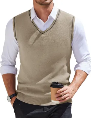 COOFANDY Men's Sweater Vest V Neck Sleeveless Sweater Slim Fit Casual Knitted Pullover Sweater