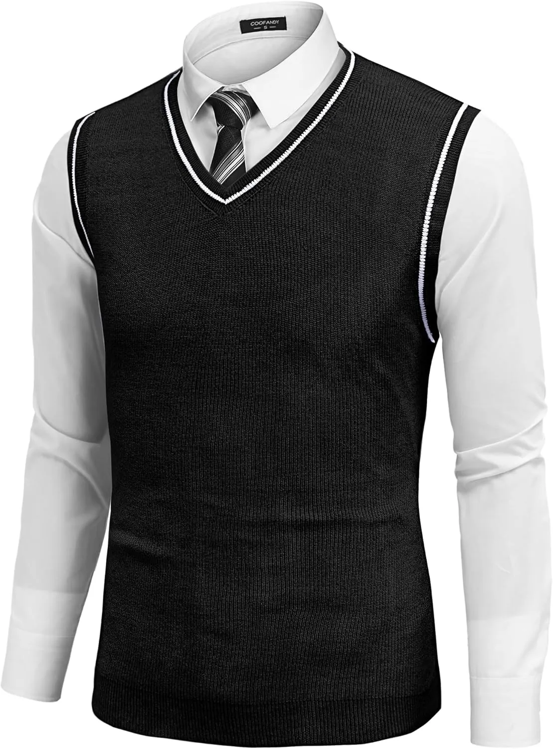 COOFANDY Men's Sweater Vest V Neck Sleeveless Sweater Slim Fit Casual Knitted Pullover Sweater