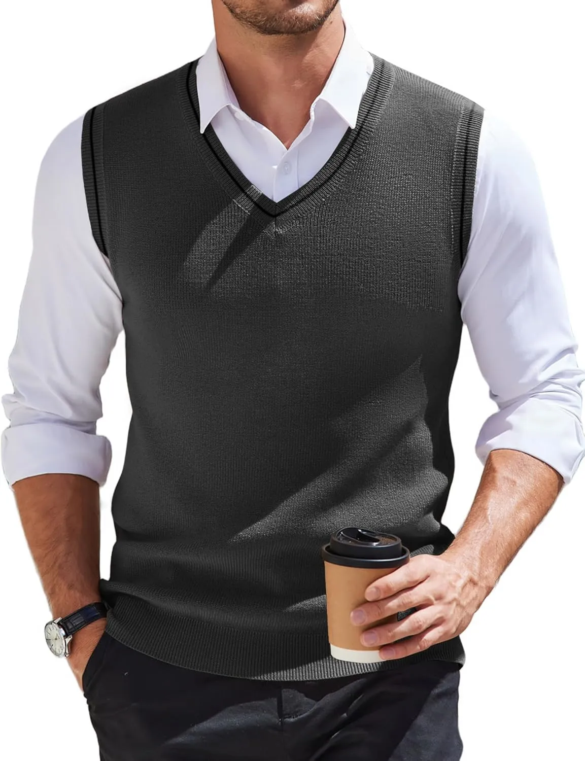 COOFANDY Men's Sweater Vest V Neck Sleeveless Sweater Slim Fit Casual Knitted Pullover Sweater
