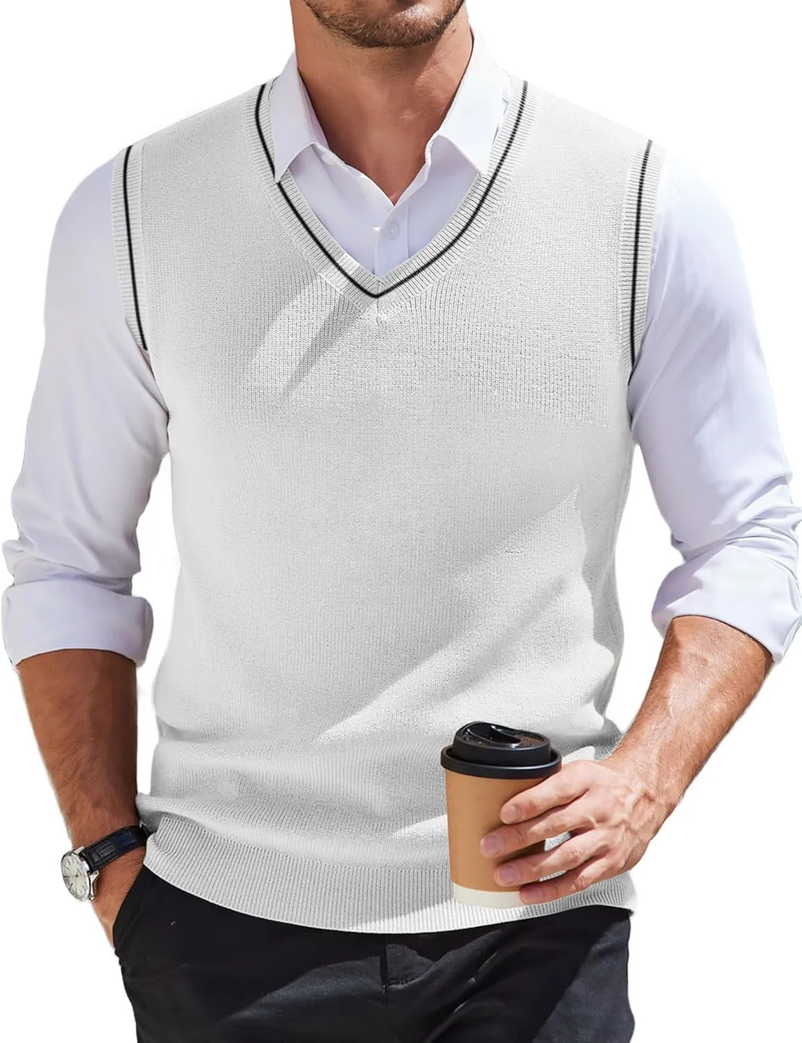 COOFANDY Men's Sweater Vest V Neck Sleeveless Sweater Slim Fit Casual Knitted Pullover Sweater