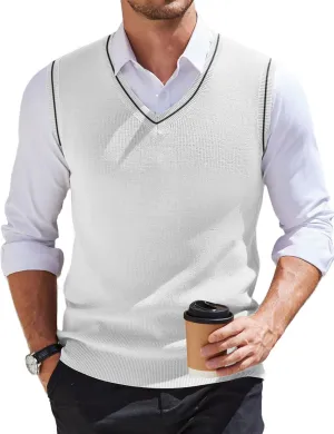 COOFANDY Men's Sweater Vest V Neck Sleeveless Sweater Slim Fit Casual Knitted Pullover Sweater