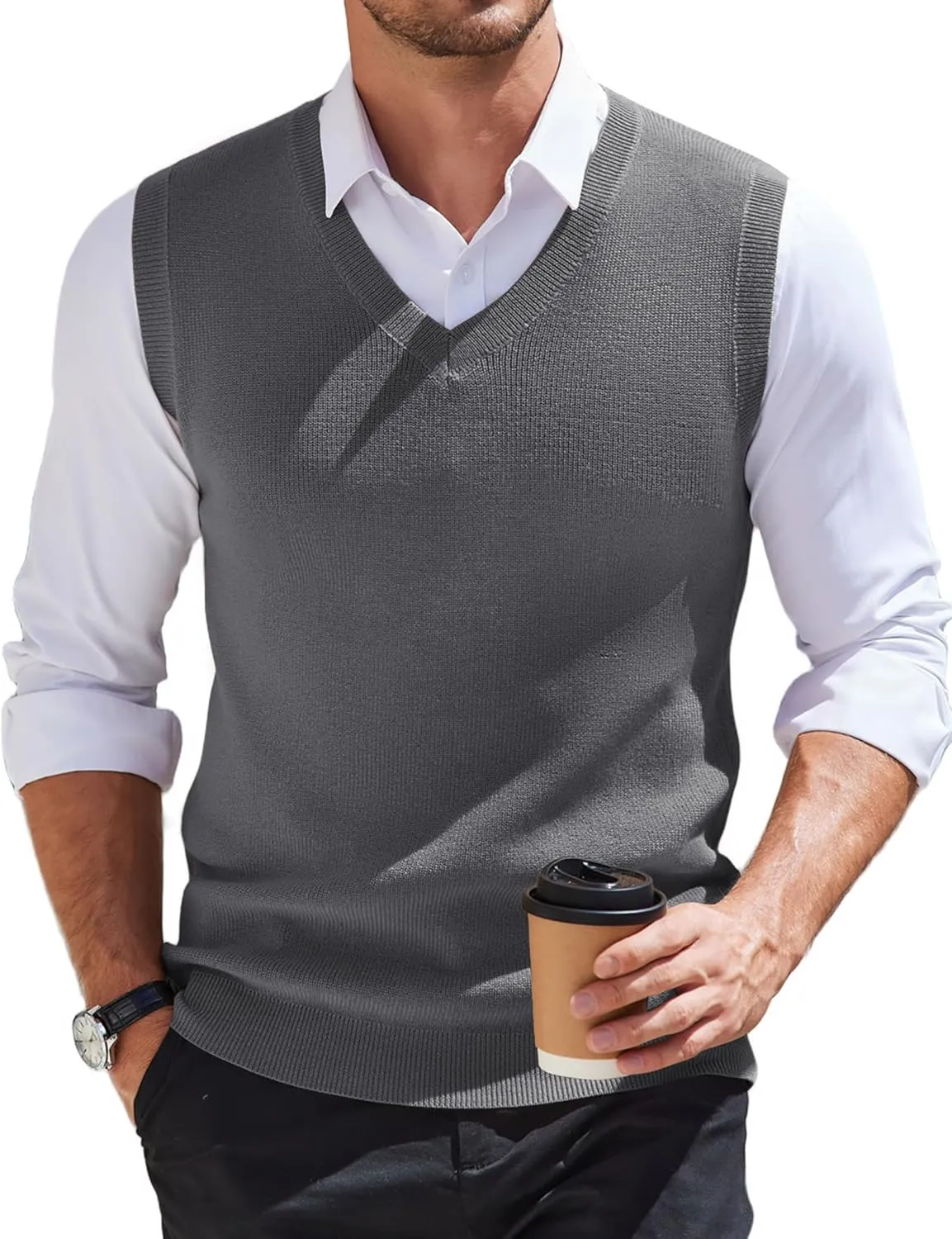 COOFANDY Men's Sweater Vest V Neck Sleeveless Sweater Slim Fit Casual Knitted Pullover Sweater