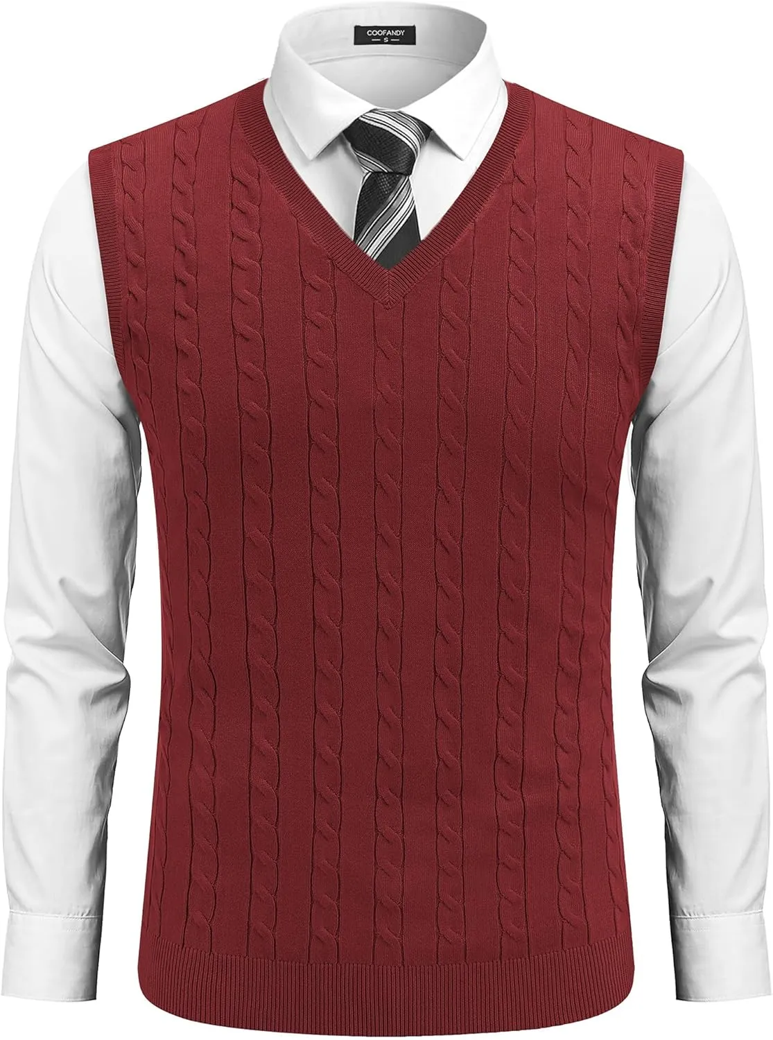 COOFANDY Men's Sweater Vest V Neck Slim Fit Cable Knitted Sleeveless Pullover Sweater