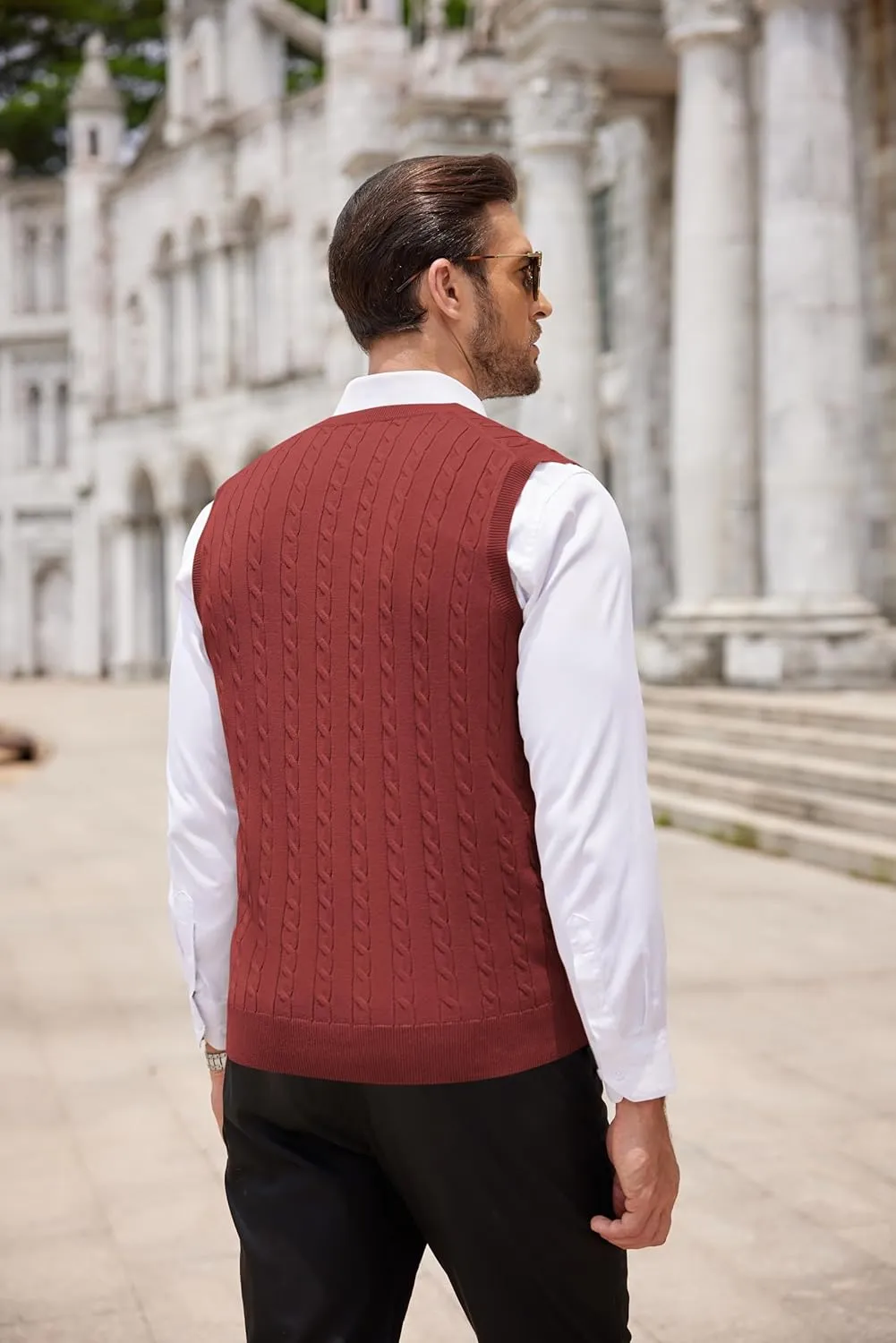 COOFANDY Men's Sweater Vest V Neck Slim Fit Cable Knitted Sleeveless Pullover Sweater