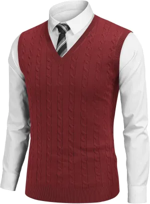 COOFANDY Men's Sweater Vest V Neck Slim Fit Cable Knitted Sleeveless Pullover Sweater