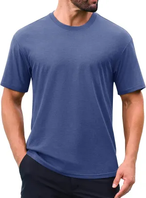 Cotrasen Men's T-Shirt Curve Hem UPF 50  Moisture Wicking Cooling Short Sleeve Casual Slightly Loose Solid Basic Tee Tops