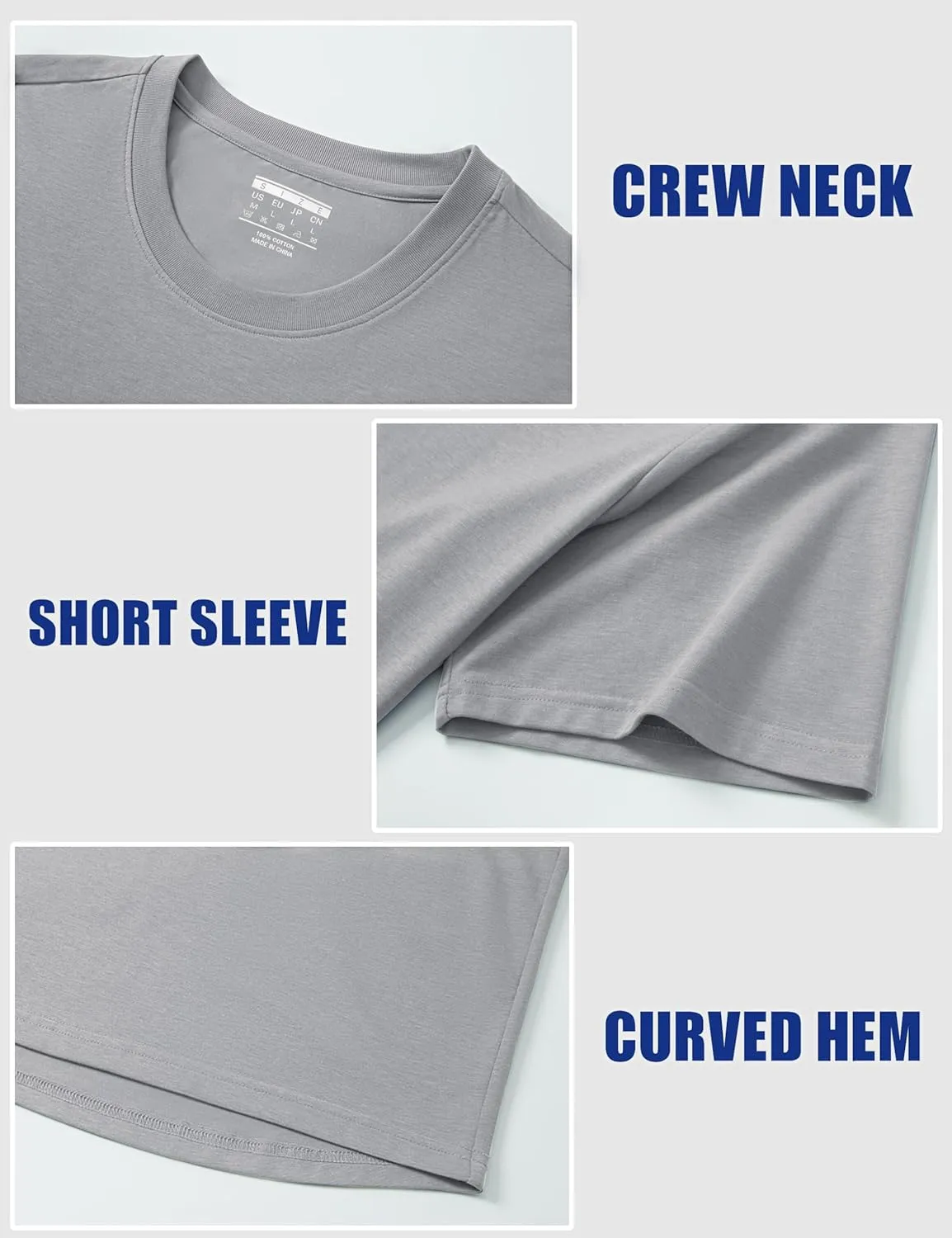 Cotrasen Men's T-Shirt Curve Hem UPF 50  Moisture Wicking Cooling Short Sleeve Casual Slightly Loose Solid Basic Tee Tops