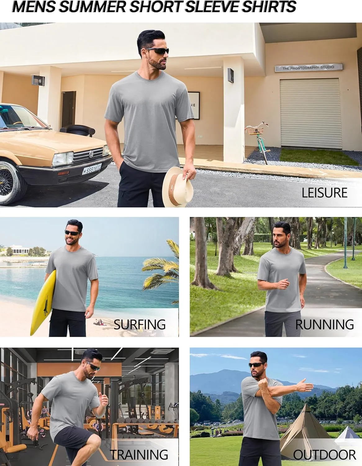 Cotrasen Men's T-Shirt Curve Hem UPF 50  Moisture Wicking Cooling Short Sleeve Casual Slightly Loose Solid Basic Tee Tops