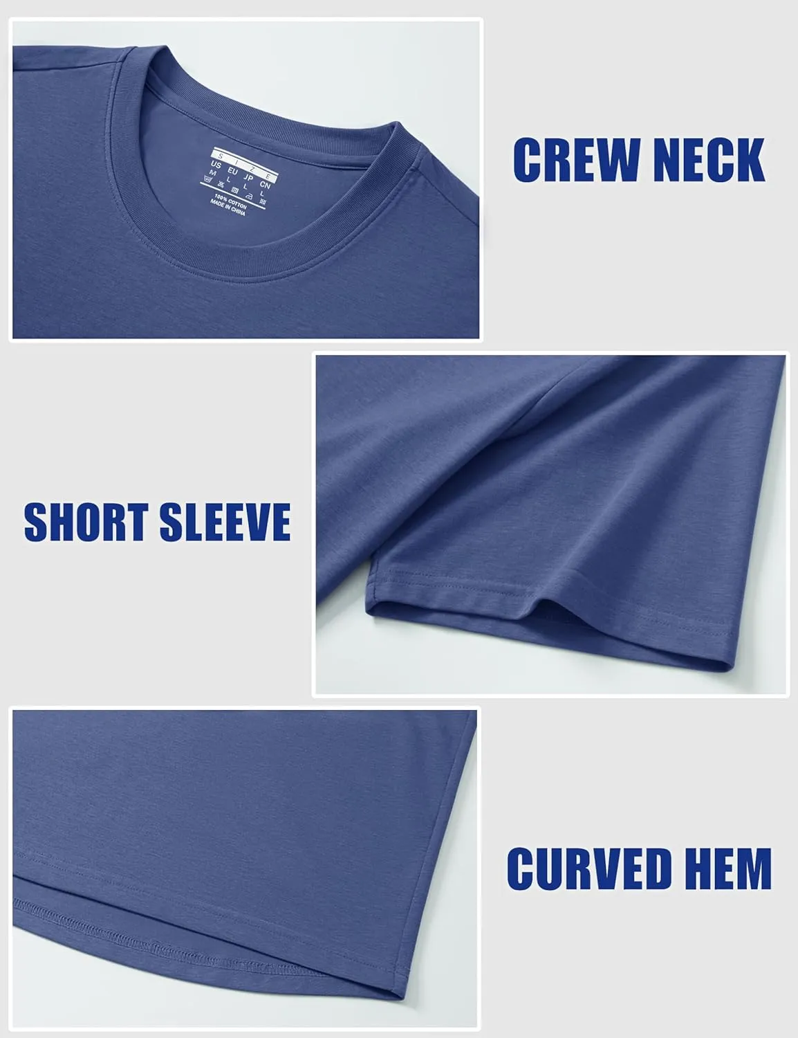 Cotrasen Men's T-Shirt Curve Hem UPF 50  Moisture Wicking Cooling Short Sleeve Casual Slightly Loose Solid Basic Tee Tops