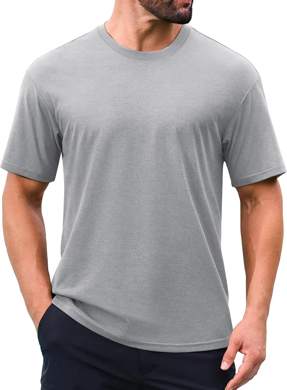 Cotrasen Men's T-Shirt Curve Hem UPF 50  Moisture Wicking Cooling Short Sleeve Casual Slightly Loose Solid Basic Tee Tops