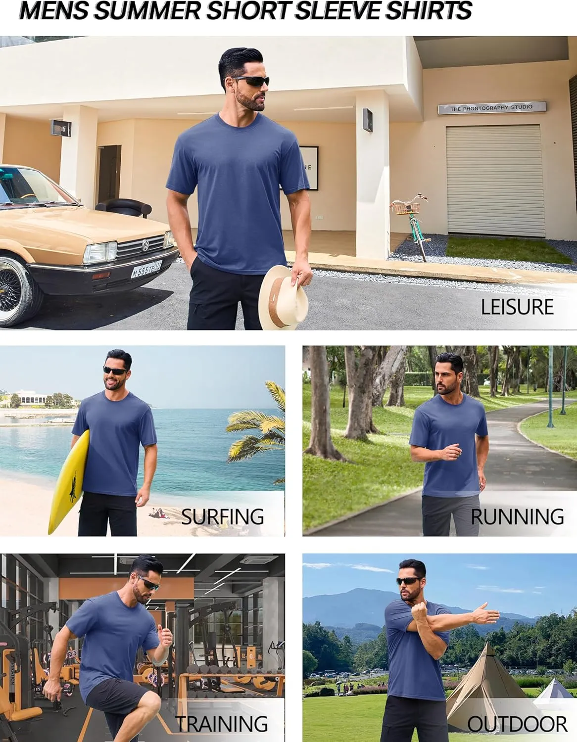Cotrasen Men's T-Shirt Curve Hem UPF 50  Moisture Wicking Cooling Short Sleeve Casual Slightly Loose Solid Basic Tee Tops