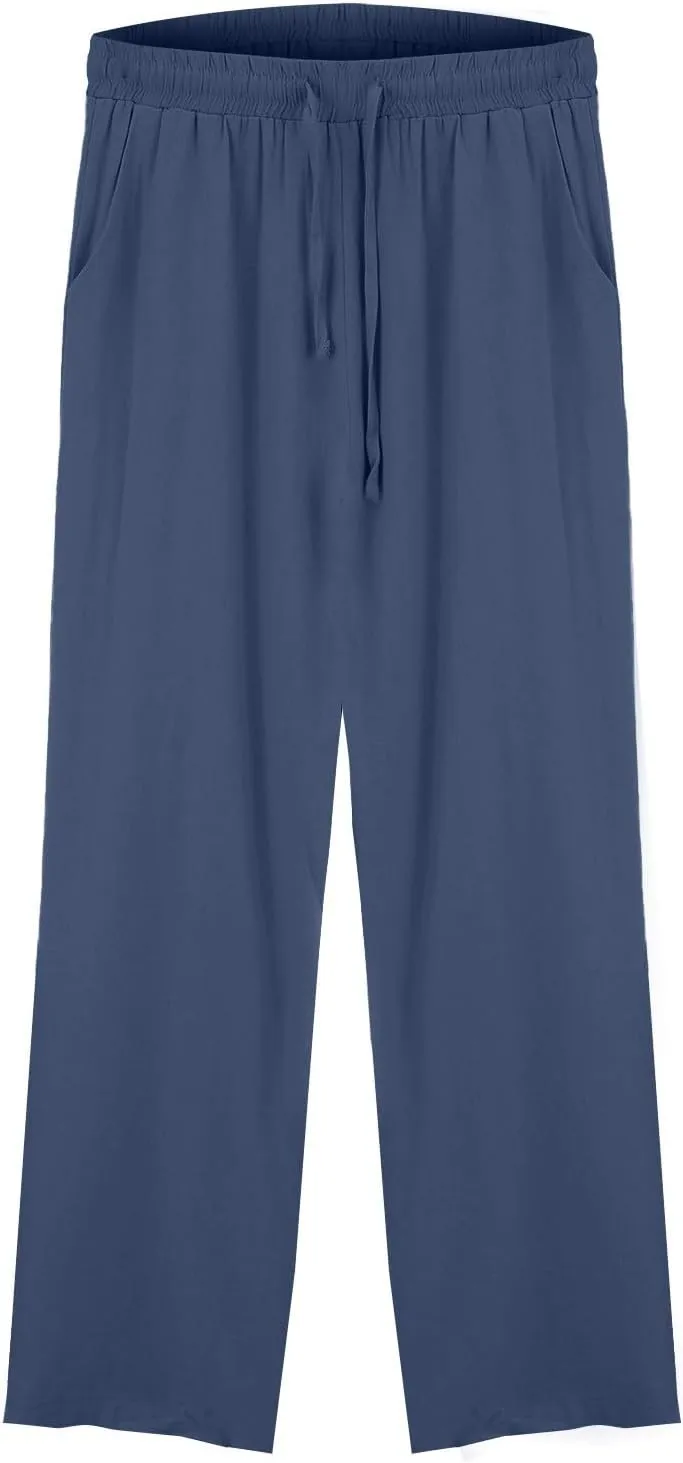 Cotton Linen Pants for Women Drawstring Elastic Waist Straight Leg Trousers Casual Spring and Summer Beach Pant