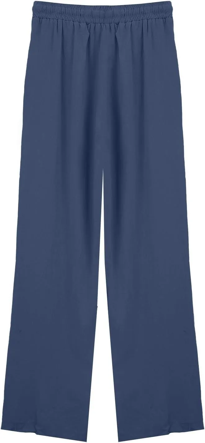 Cotton Linen Pants for Women Drawstring Elastic Waist Straight Leg Trousers Casual Spring and Summer Beach Pant