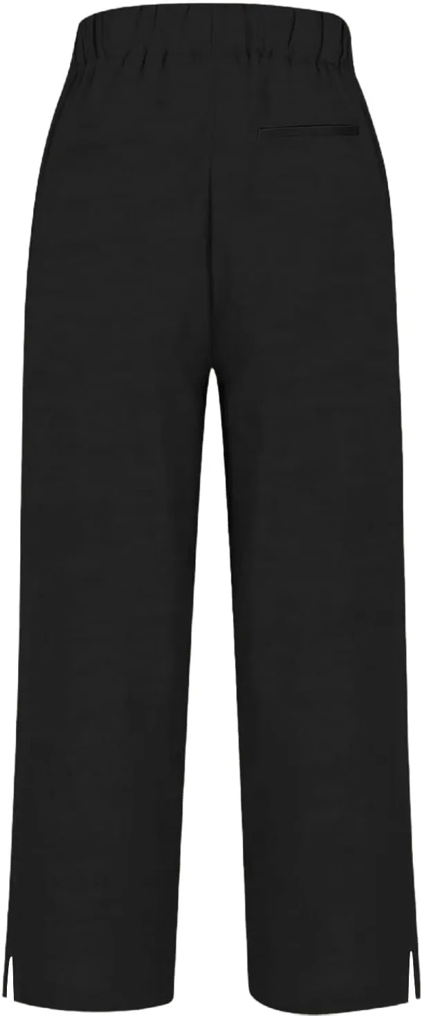 Cotton Linen Pants Women Elastic High Waist Straight Leg Lounge Pants Casual Slacks Summer Trouser with Pockets