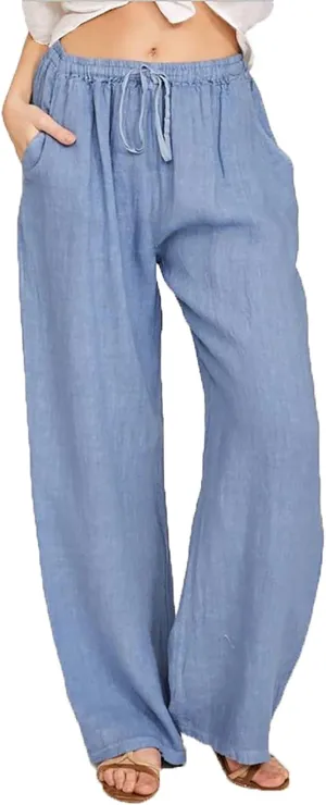 Cotton Linen Wide Leg Pants for Women Casual Summer 2024 Drawstring Beach Pants Loose Flowy Lounge Trousers