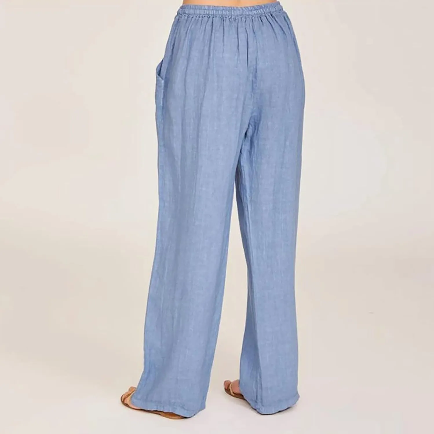 Cotton Linen Wide Leg Pants for Women Casual Summer 2024 Drawstring Beach Pants Loose Flowy Lounge Trousers