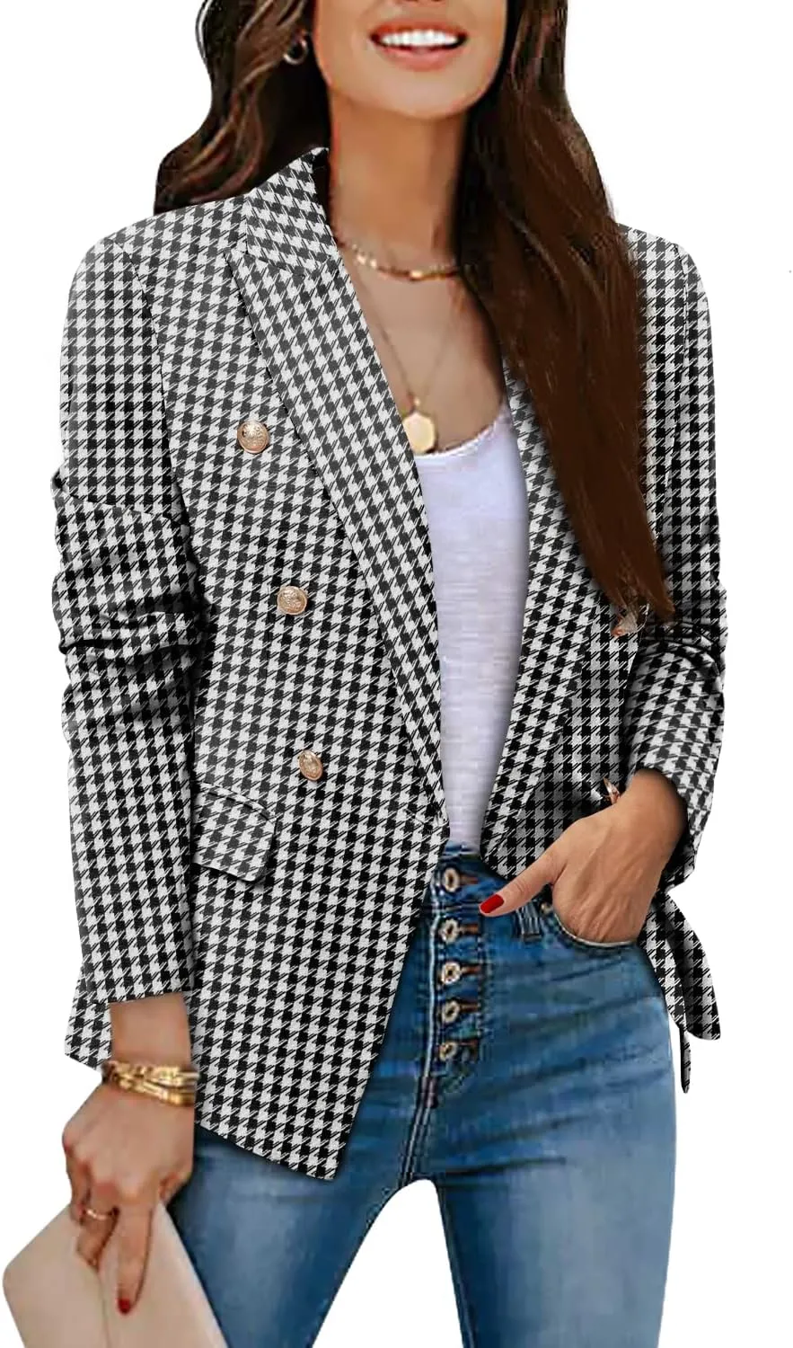 CRAZY GRID Womens Casual Blazer Jacket Gold Button Long Sleeve Work 0ffice Blazer Double Breasted Business Jacket