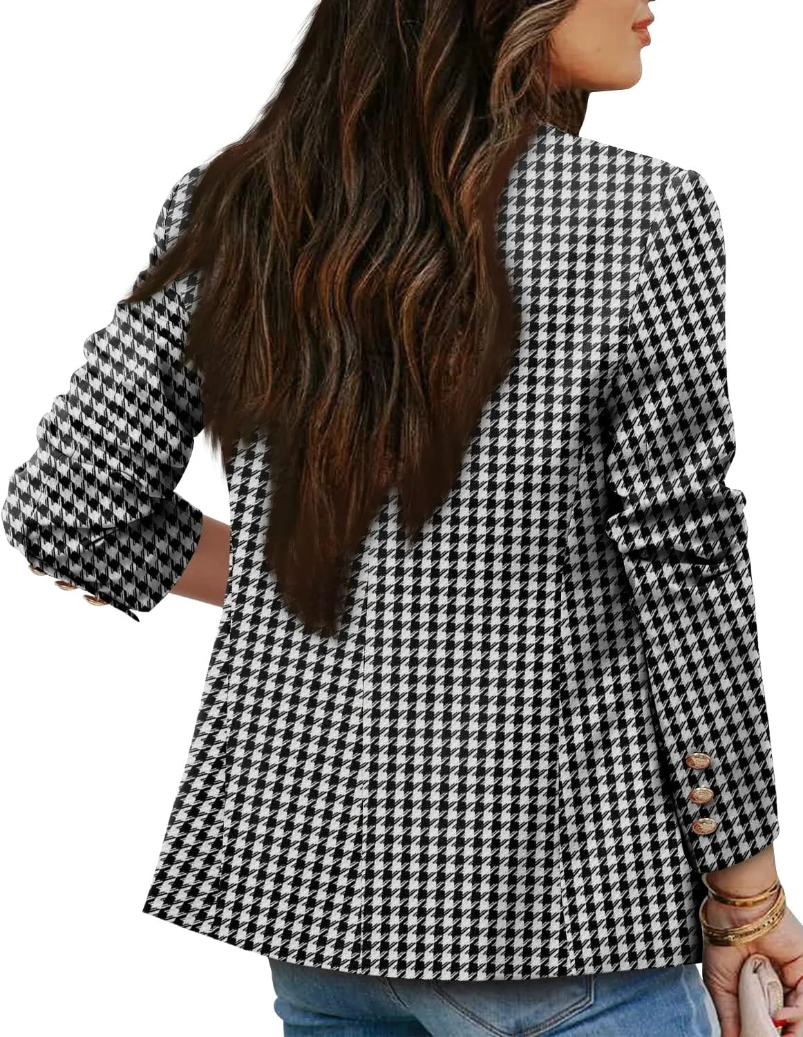 CRAZY GRID Womens Casual Blazer Jacket Gold Button Long Sleeve Work 0ffice Blazer Double Breasted Business Jacket