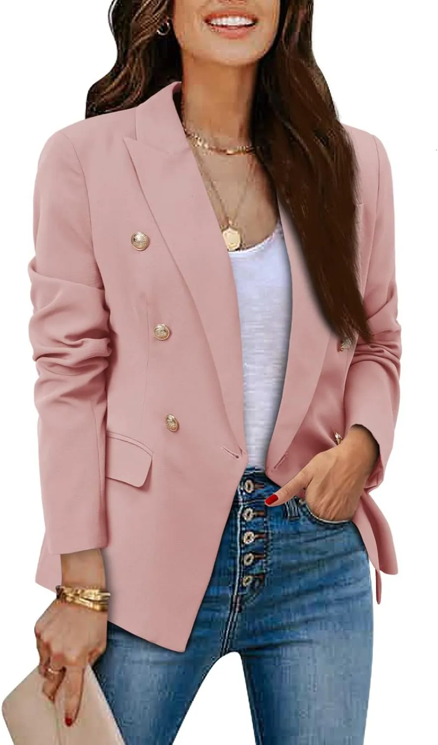 CRAZY GRID Womens Casual Blazer Jacket Gold Button Long Sleeve Work 0ffice Blazer Lapel Jacket
