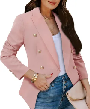 CRAZY GRID Womens Casual Blazer Jacket Gold Button Long Sleeve Work 0ffice Blazer Lapel Jacket