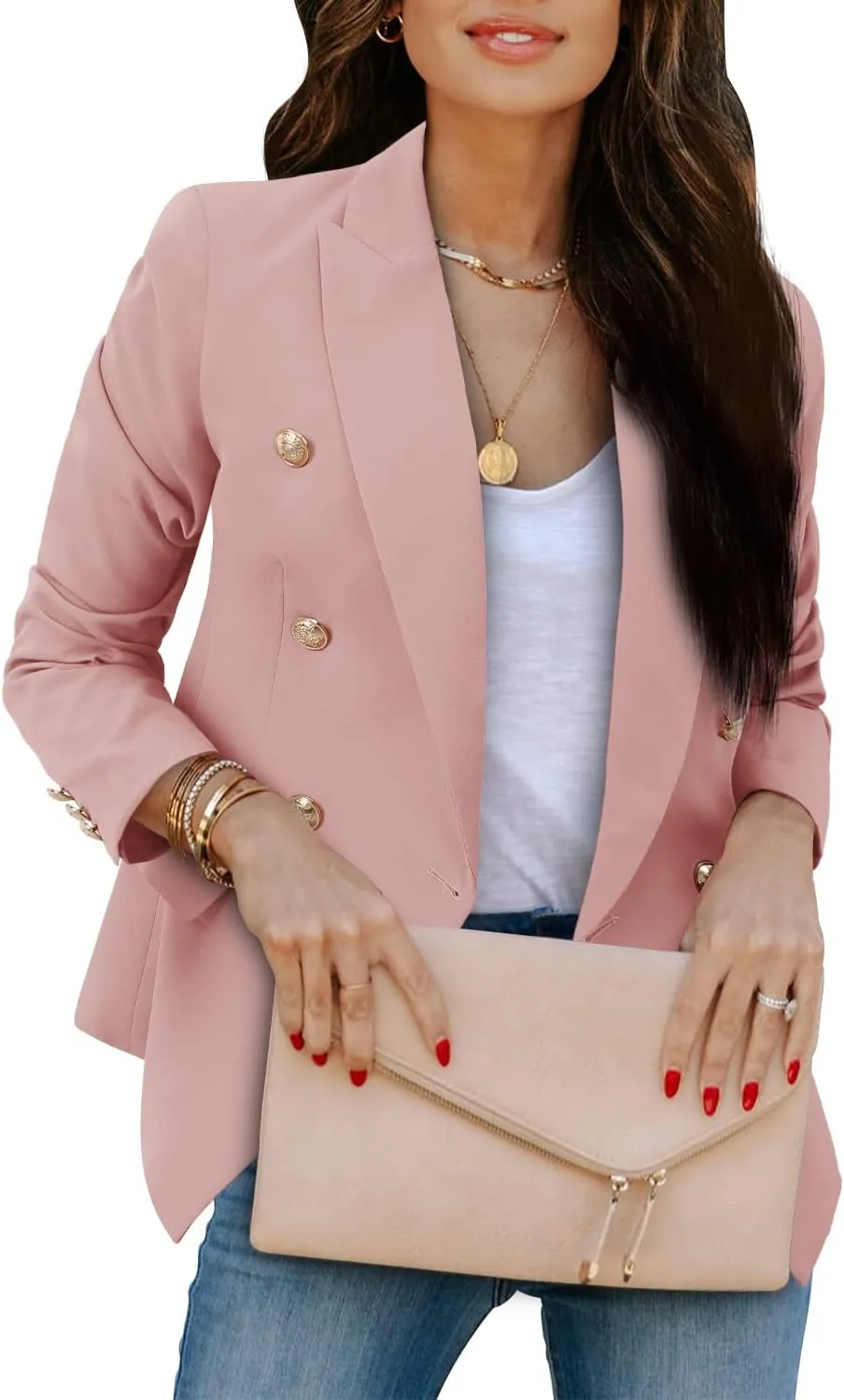 CRAZY GRID Womens Casual Blazer Jacket Gold Button Long Sleeve Work 0ffice Blazer Lapel Jacket