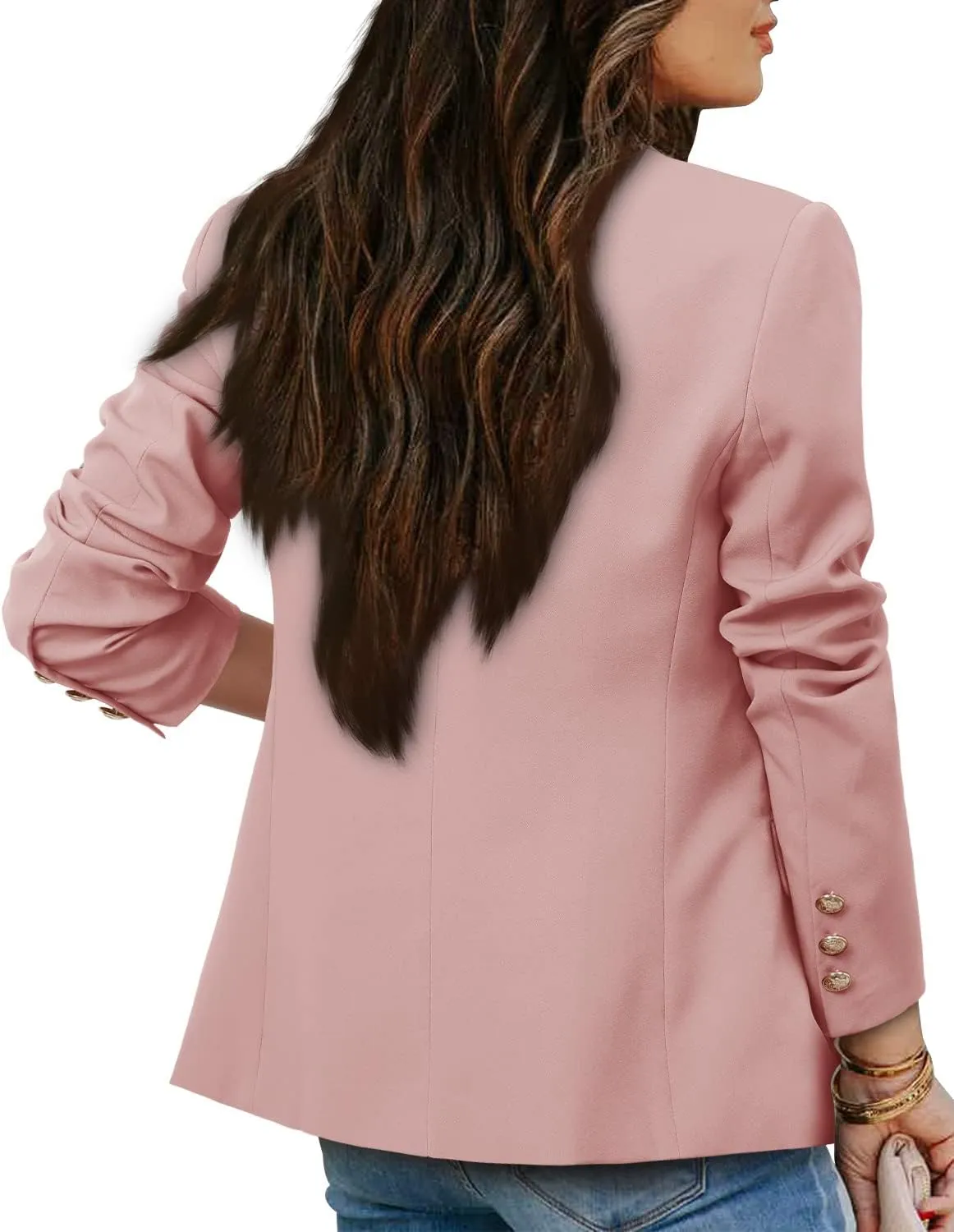 CRAZY GRID Womens Casual Blazer Jacket Gold Button Long Sleeve Work 0ffice Blazer Lapel Jacket