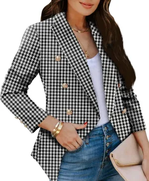 CRAZY GRID Womens Casual Blazer Jacket Gold Button Long Sleeve Work 0ffice Blazer Lapel Jacket