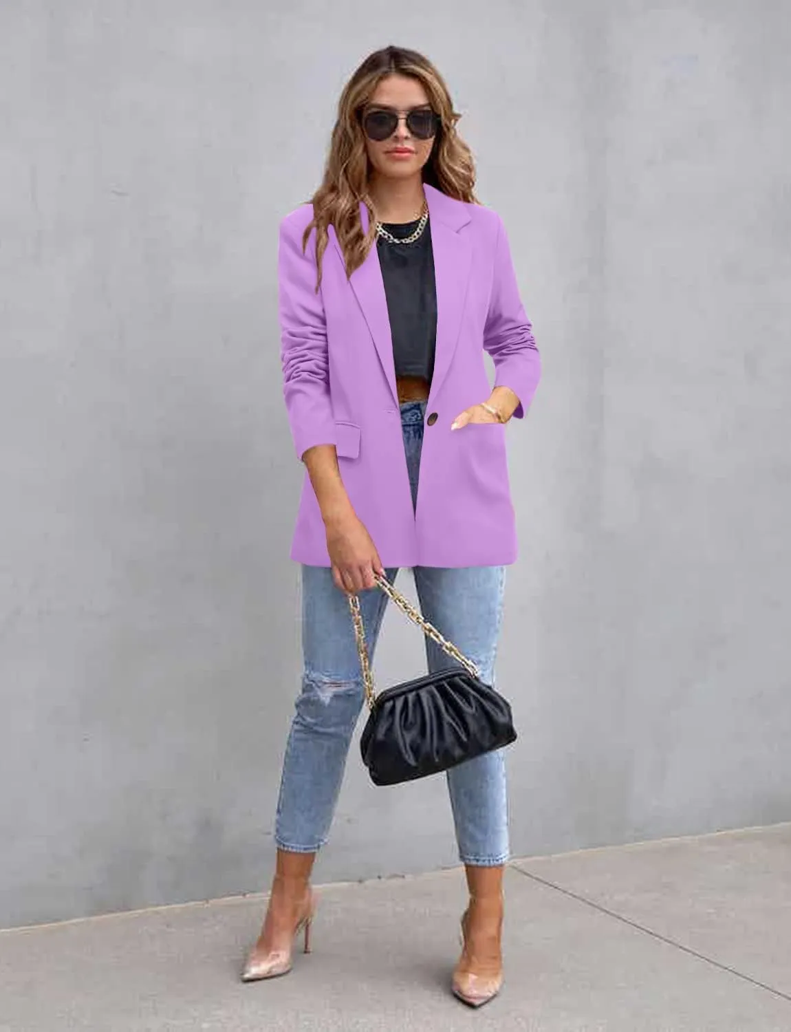 CRAZY GRID Womens Casual Blazer Jacket Long Sleeve Open Front Work Office Blazer Lapel Button Jacket