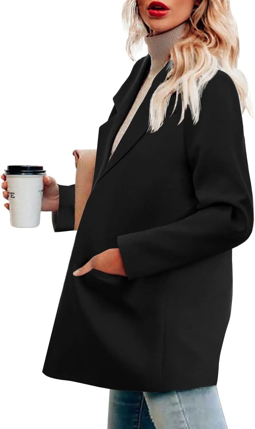 CRAZY GRID Womens Casual Blazer Jacket Long Sleeve Open Front Work Office Blazer Lapel Button Jacket