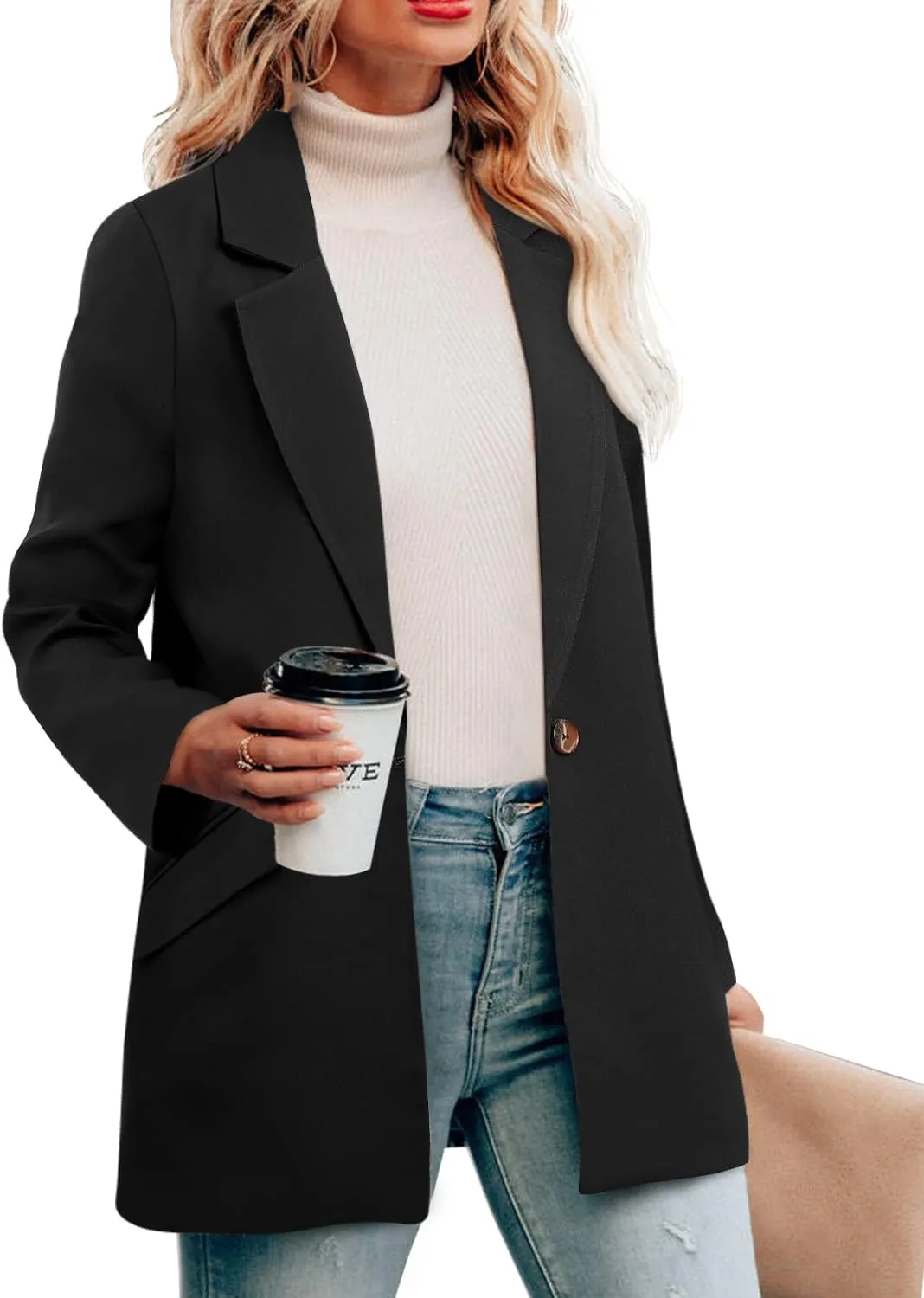 CRAZY GRID Womens Casual Blazer Jacket Long Sleeve Open Front Work Office Blazer Lapel Button Jacket
