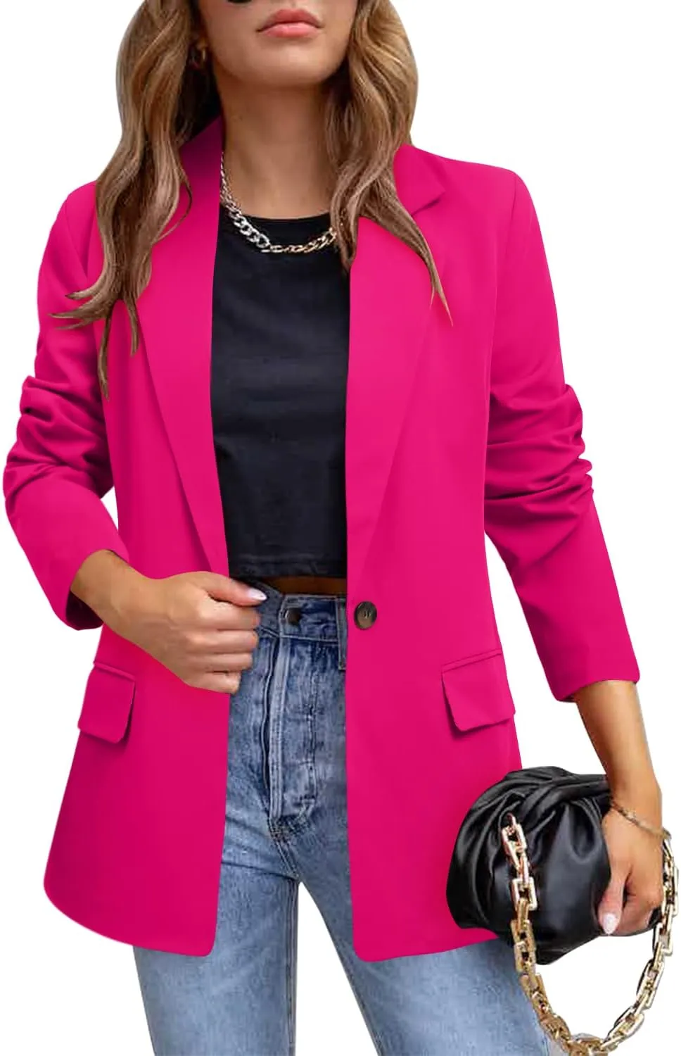 CRAZY GRID Womens Casual Blazer Jacket Long Sleeve Open Front Work Office Blazer Lapel Button Jacket